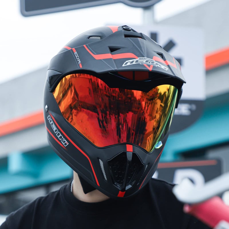 NENKI Dirt Bike Helmets Men Women ATV Helmet Adult MX UTV Motocross Helmet Off Road Helmet DOT Approved Motorcycle Helmets Red Visor (Medium, Red) - Image 2